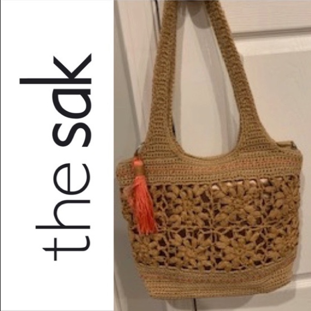THE SAK Boho Bag Macrame Tan Nude Peach Tassel